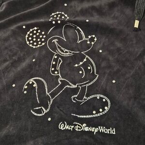Disney Parks Hoodie Women L Black Velour Rhinestone Mickey Mouse Full Zip Jacket